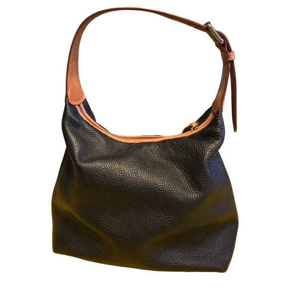 Dooney & Bourke Black Pebble Grain Leather Hobo Bag With Tan Accents & Red Inter - Picture 6 of 10